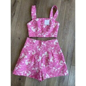 New Floral Two Piece Set Womens Small Pink Cotton Boho Tropical Designer  Xs Sm